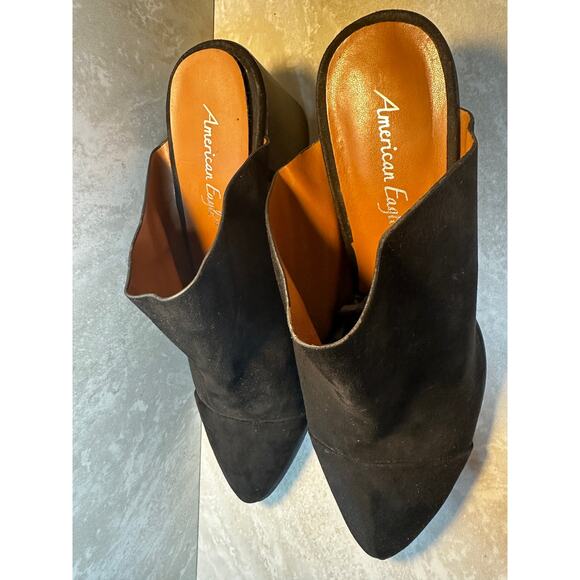 American Eagle Black Mule Point Toe Faux Suede Open Back Women's Size 10 - Picture 6 of 8